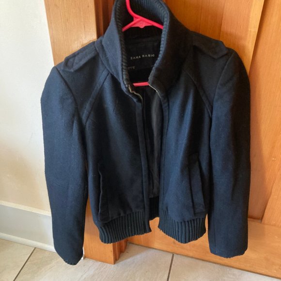 Zara Basic Black Wool Bomber US Small - Picture 3 of 6